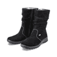 
Tiefschwarze Rieker Damen Kurzstiefel Z68M1-01 mit einer schockabsorbierenden Sohle. Schuh seitlich schräg