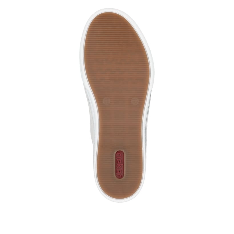 Weiße Rieker Damen Slipper L7250-80 mit einem Reißverschluss. Schuh Laufsohle.