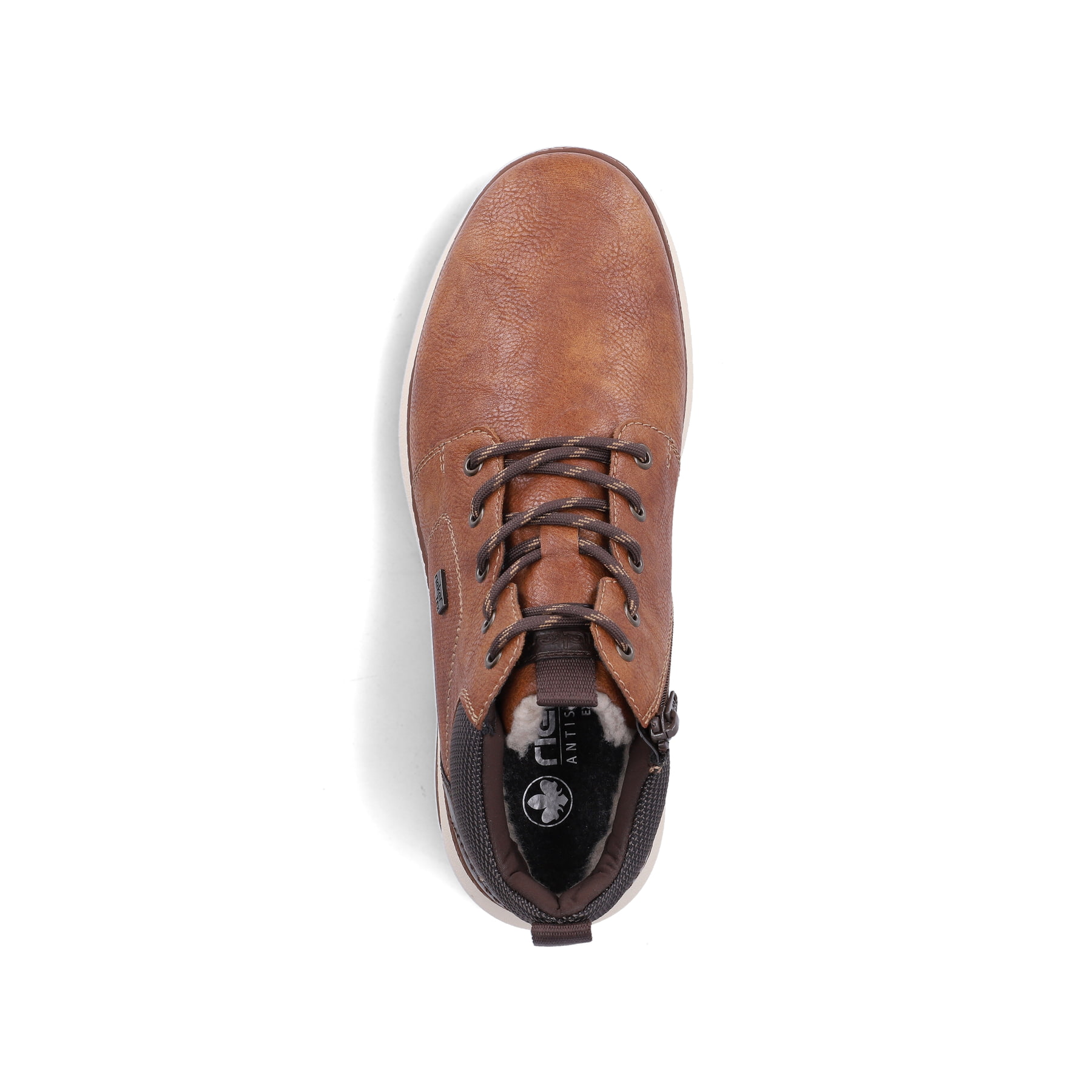 Braun-schwarze Rieker Herren Sneaker High B5530-25 mit einem Reißverschluss. Schuh von oben.