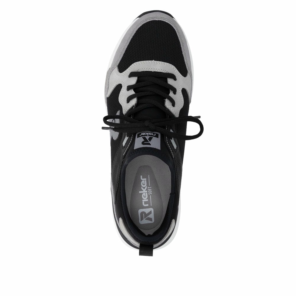 Mocassins Rieker noirs pour homme U1405-00 avec bande élastique. Chaussure vue de dessus.