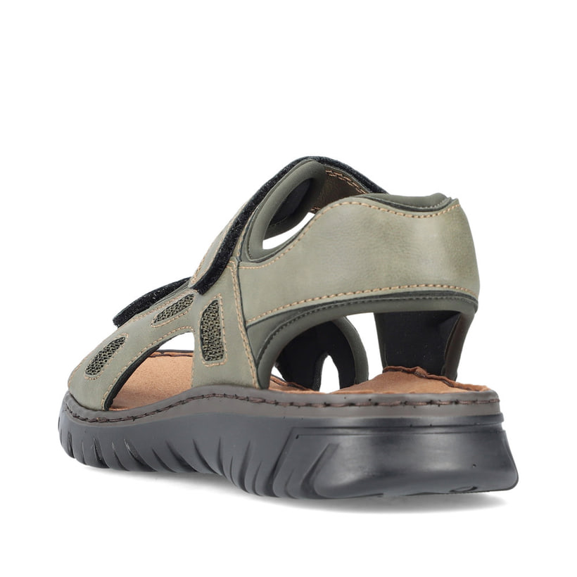 Grüne Rieker Herren Trekkingsandalen 26761-54 mit einem Klettverschluss. Schuh von hinten.
