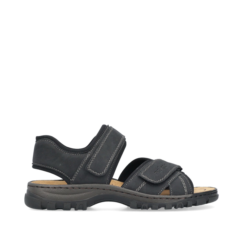 Schwarze Rieker Herren Trekkingsandalen 25051-03 mit einem Klettverschluss. Schuh Außenseite gespiegelt.