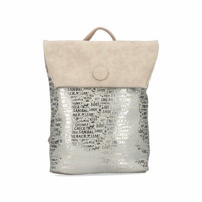 Rieker Damen Rucksack H1386-60 in Cremebeige-Metallic aus Kunstleder mit Reißverschluss. Rucksack Vorderseite.