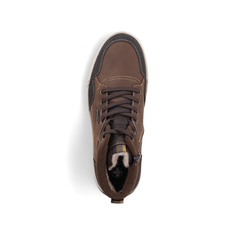 Dunkelbraune Rieker Herren Sneaker High 36042-25 aus Rauleder. Schuh von oben.