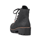 
Graphitschwarze Rieker Damen Schnürstiefel 79240-00 mit Schnürung und Reißverschluss. Schuh von hinten