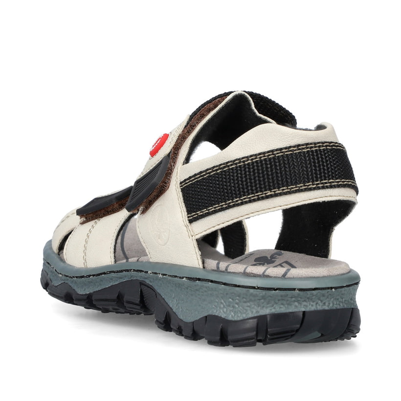 Weiße Rieker Damen Trekkingsandalen 68851-80 mit einem Klettverschluss. Schuh von hinten.