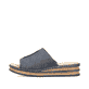 Blaue Rieker Damen Pantoletten 62905-14 mit moderner Spannnaht. Schuh Außenseite.
