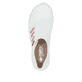 Weiße Rieker Damen Slipper 52560-80 mit Gummizug sowie extra weicher Decksohle. Schuh von oben.