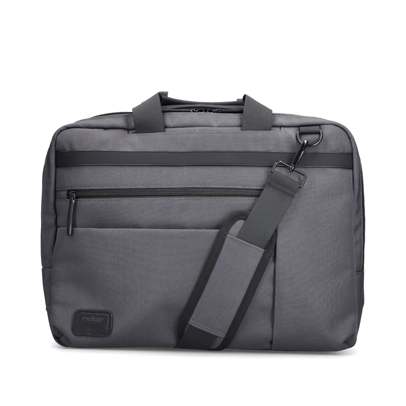 Sac pour ordinateur portable  H5200-43 en gris avec fermeture éclair, compartiment rembourré pour ordinateur portable et bretelles amovibles. Devant.