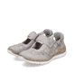 Mehrfarbige Rieker Ballerinas N4258-90 mit einem Klettverschluss. Schuhpaar seitlich schräg.