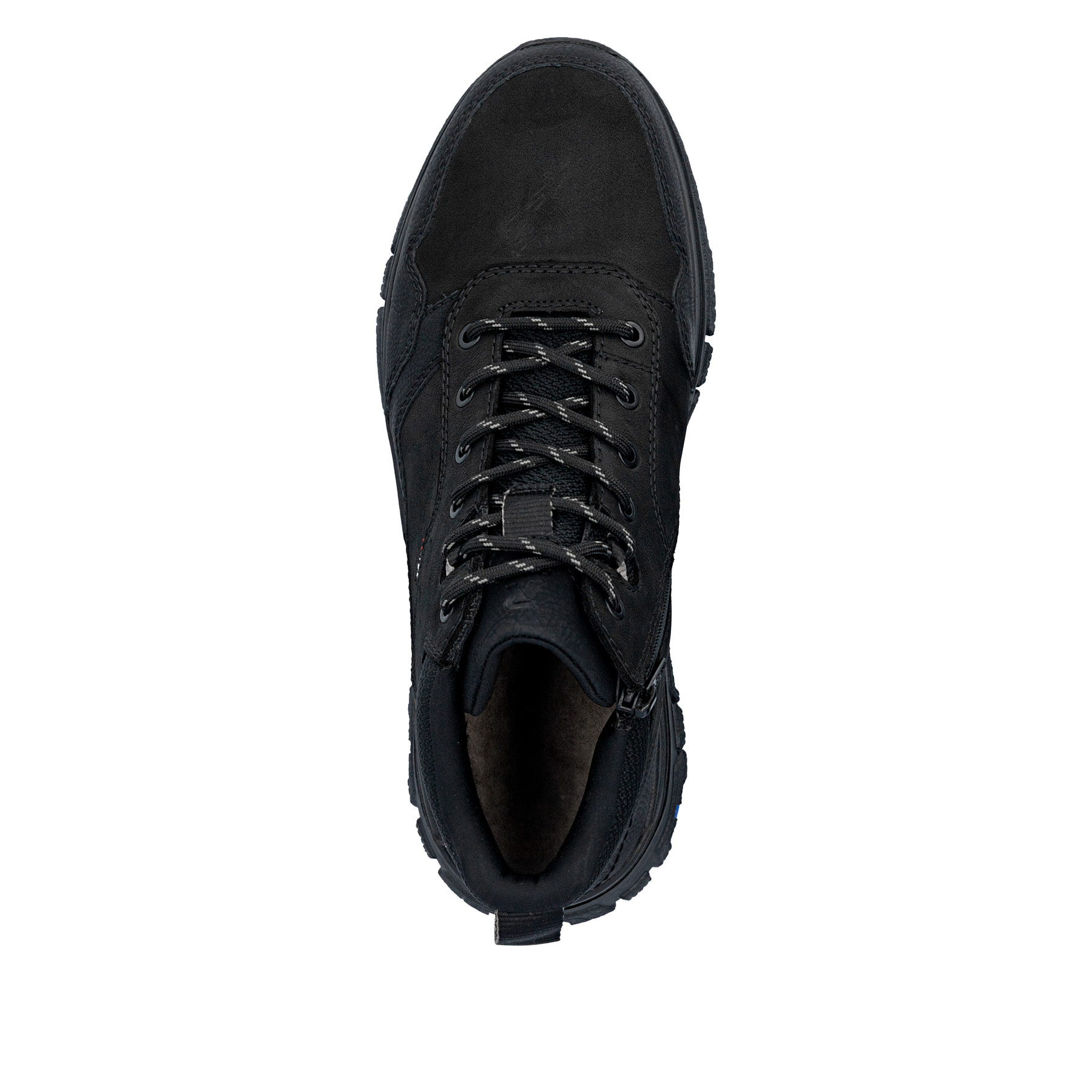 Schwarze Rieker Herren Schnürstiefel B9502-00 mit dem umdrehbaren Glacier Grip. Schuh von oben.
