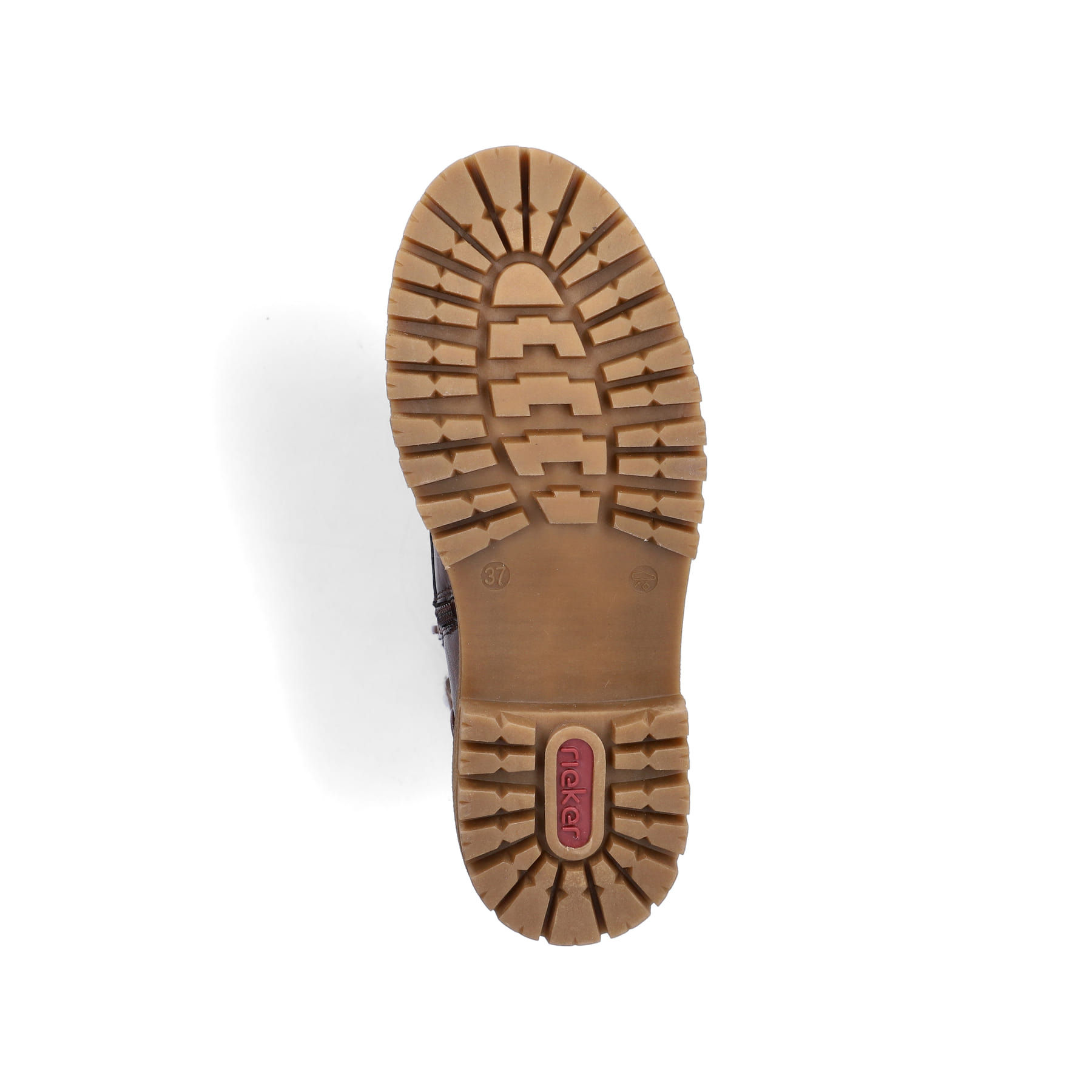 Dunkelbraune Rieker Damen Schnürstiefel 92920-25 mit einem Reißverschluss. Schuh Laufsohle.