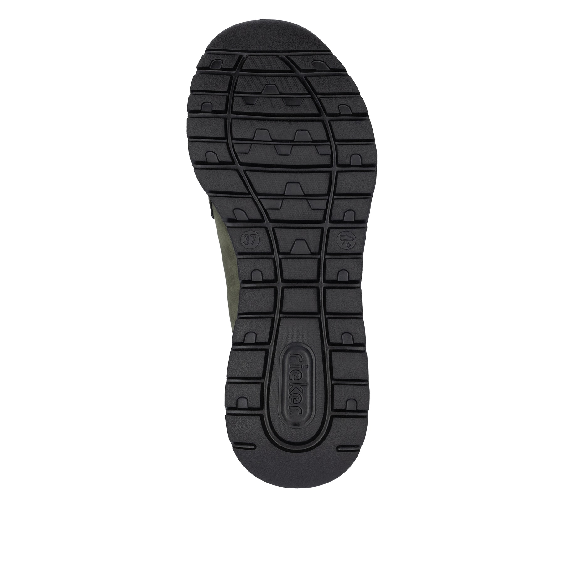 Baskets basses Rieker vertes pour femme M6058-54 avec bande élastique. Semelle extérieure de la chaussure.