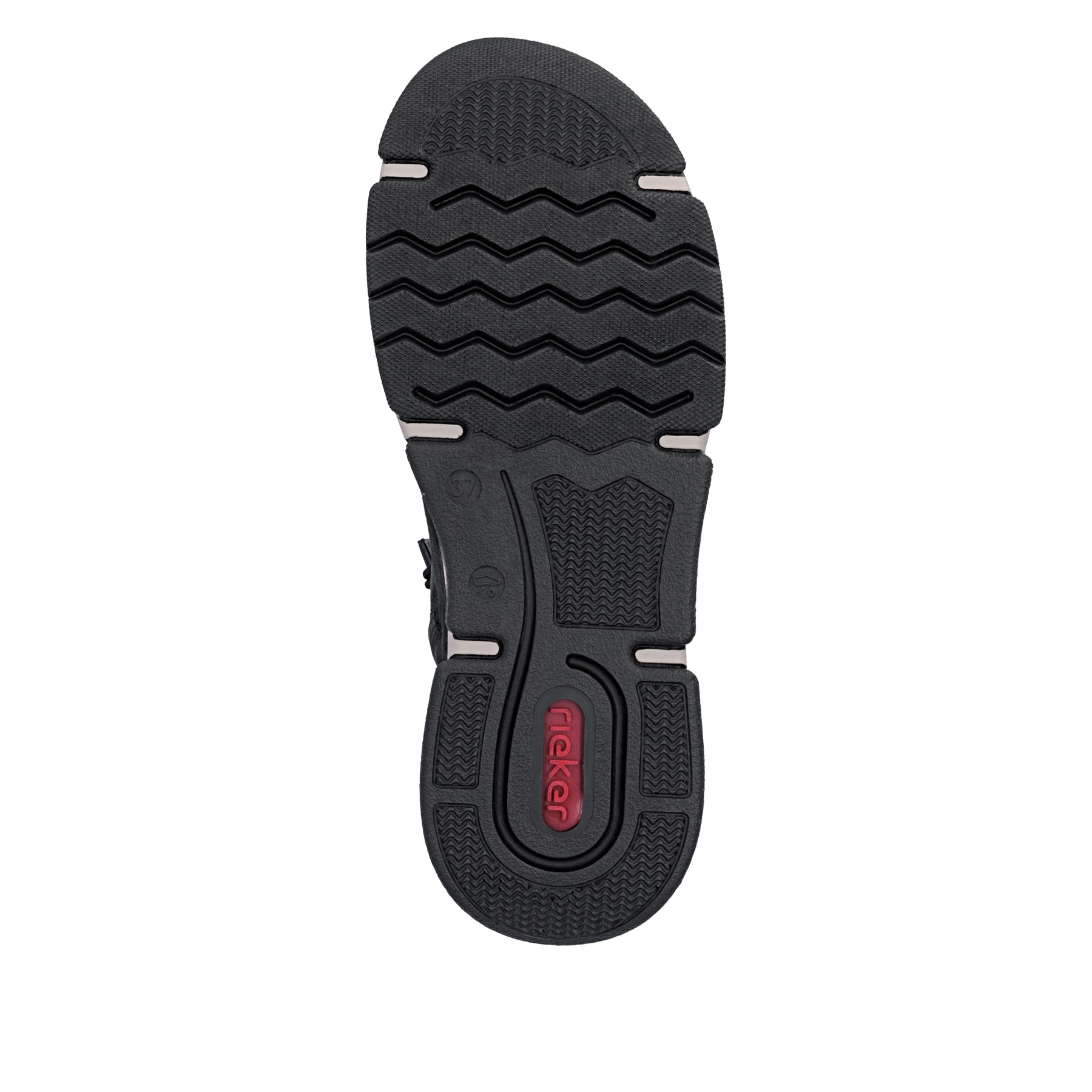 Schwarze Rieker Damen Schnürstiefel 45912-00 mit markanter Anflechter-Naht. Schuh Laufsohle.