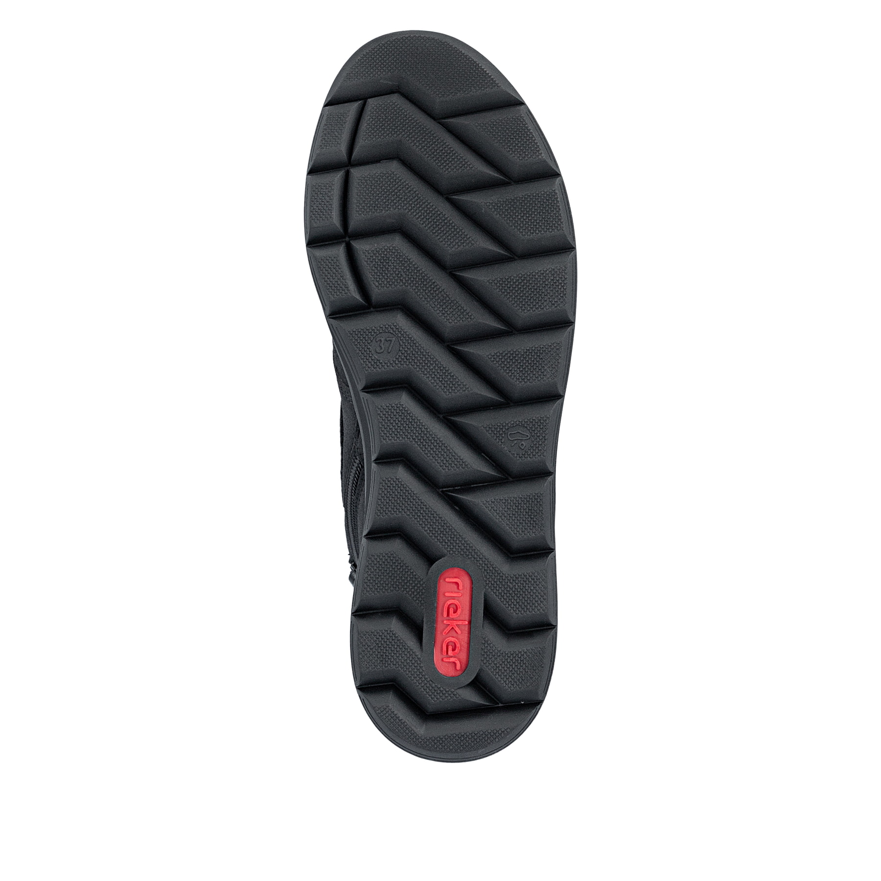 Bottines Rieker noires pour femmes Z0064-00 avec éléments décoratifs. Semelle extérieure de la chaussure.