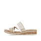 Beige Rieker Damen Pantoletten V3652-94 mit Klettverschluss sowie leichter Sohle. Schuh Außenseite.