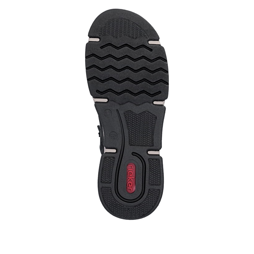 Schwarze Rieker Damen Schnürstiefel 45912-00 mit markanter Anflechter-Naht. Schuh Laufsohle.
