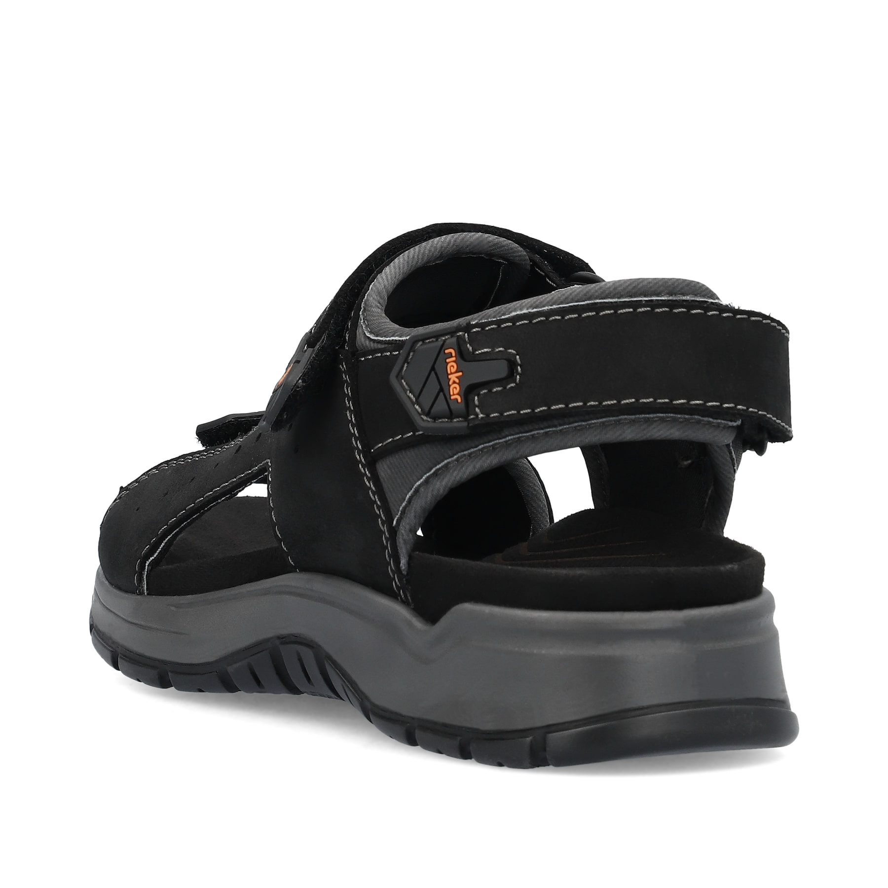 Schwarze Rieker Herren Trekkingsandalen 26951-00 mit einem Klettverschluss. Schuh von hinten.
