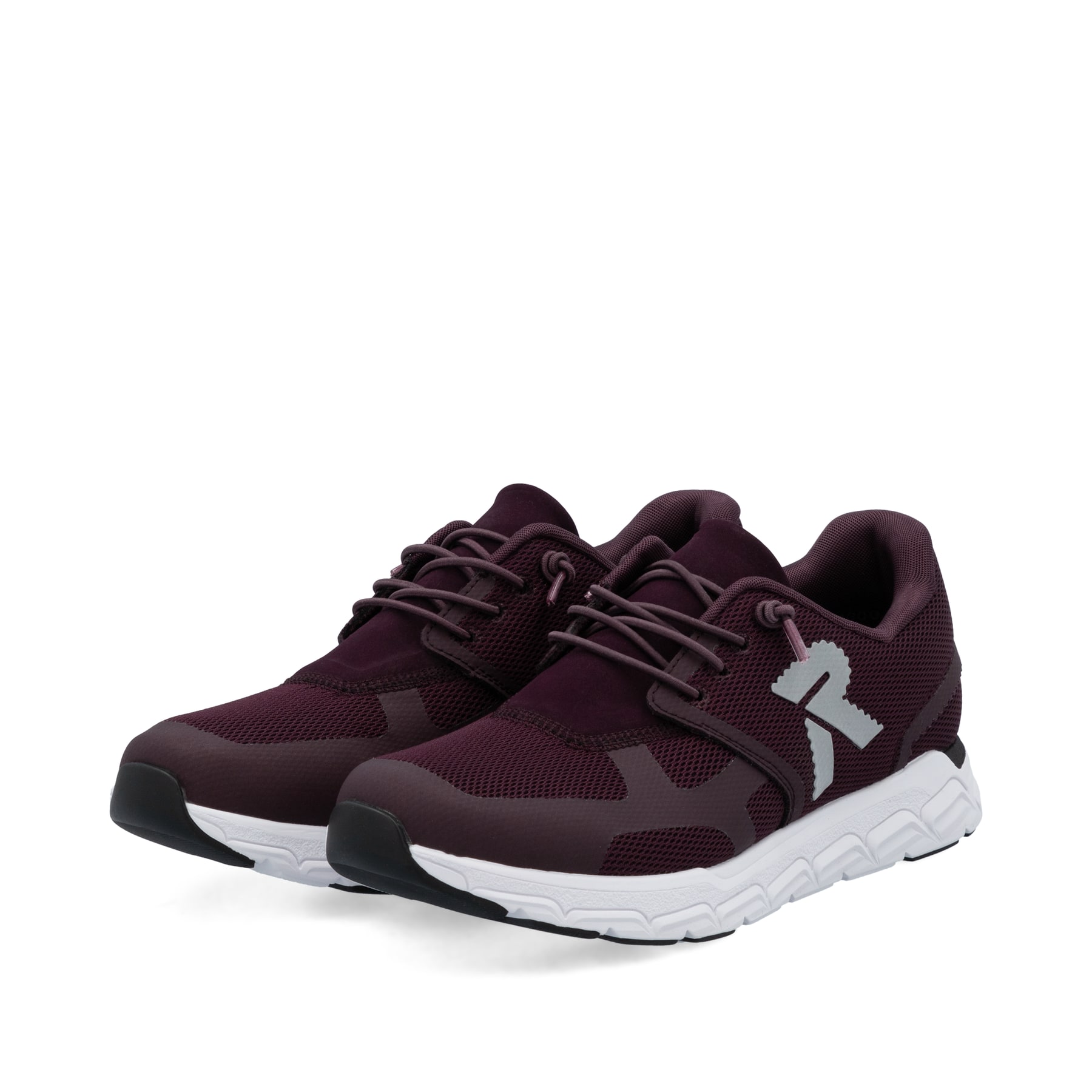 Dunkelrote Rieker Damen Sneaker Low M9000-32 mit einer Schnürung. Schuhpaar seitlich schräg.