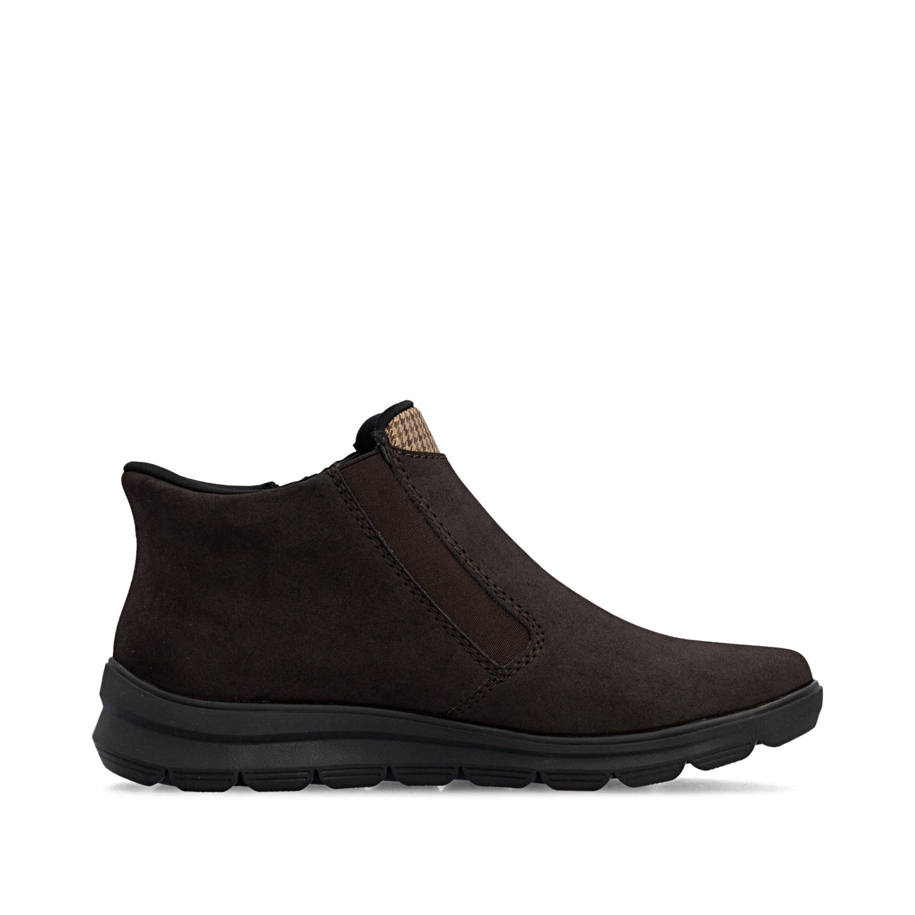 Dunkelbraune Rieker Damen Kurzstiefel Z0059-25 mit wasserabweisender TEX-Membran. Schuh Innenseite.