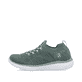 Grüne Rieker Damen Slipper M5074-52 mit einem Gummizug sowie ultraleichter Sohle. Schuh Außenseite.