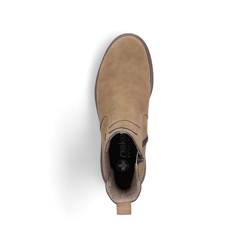 Braune Rieker Damen Chelsea Boots Y7660-24 mit einem Reißverschluss. Schuh von oben.
