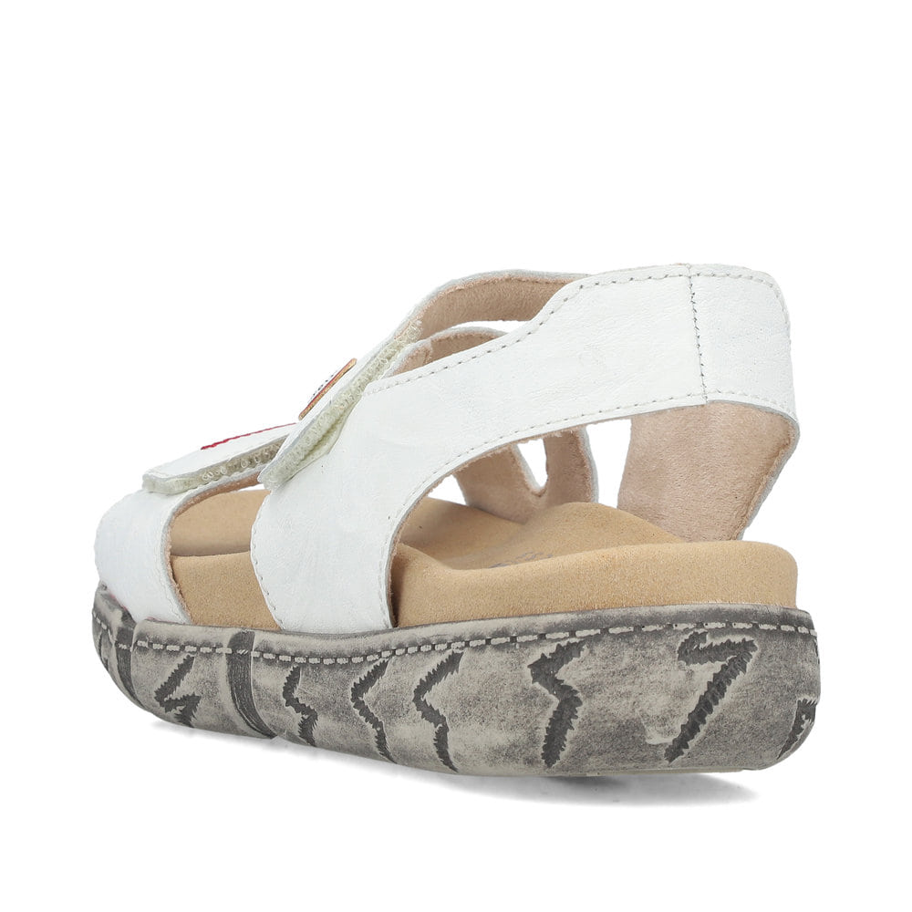 Weiße Rieker Damen Riemchensandalen V5151-80 aus Glattleder. Schuh von hinten.