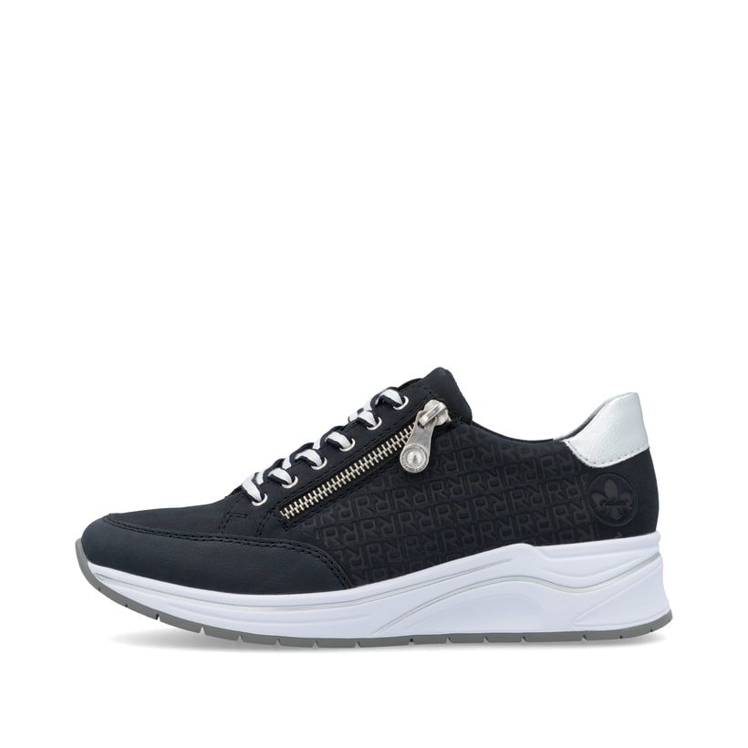 Blaue Rieker Damen Sneaker Low N9516-14 mit Reißverschluss sowie Extraweite H. Schuh Außenseite.