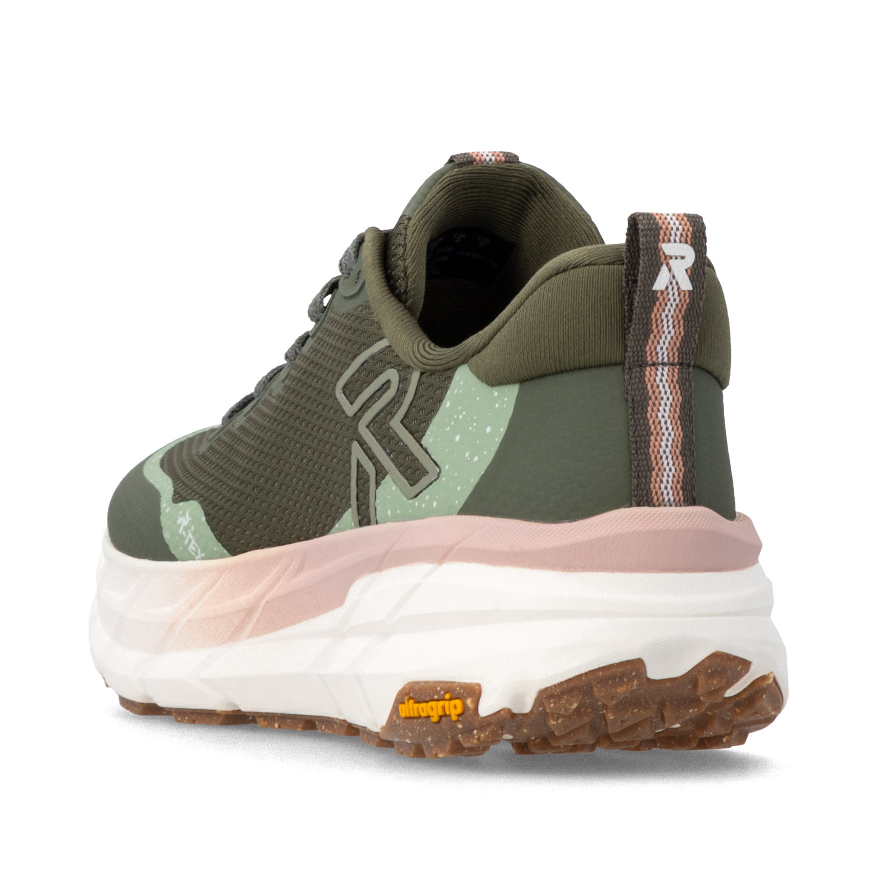 Grüne Rieker Sport Damen Sneaker Low W4501-54. Schuh von hinten.