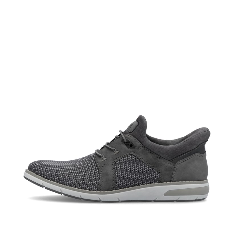 Graue Rieker Herren Slipper 11358-42 mit Ready2GO Slip-in Feature sowie Gummizug. Schuh Außenseite.