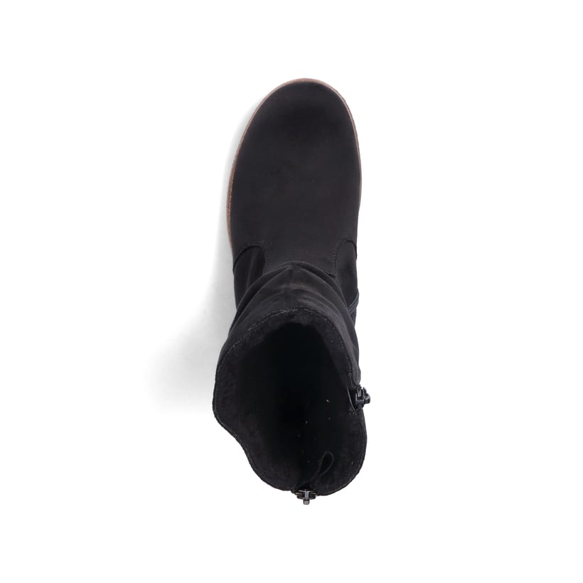 Graphitschwarze Rieker Damen Kurzstiefel 73560-00 mit einer robusten Profilsohle. Schuh von oben