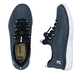 Blaue vegane Rieker Damen Slipper M5069-12 mit Gummizug sowie flexibler Sohle. Schuh von oben, liegend.