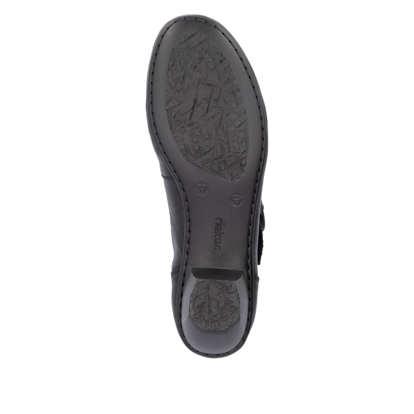 Escarpins Rieker noirs pour femme 41756-00 en cuir lisse avec boucle. Semelle extérieure de la chaussure.