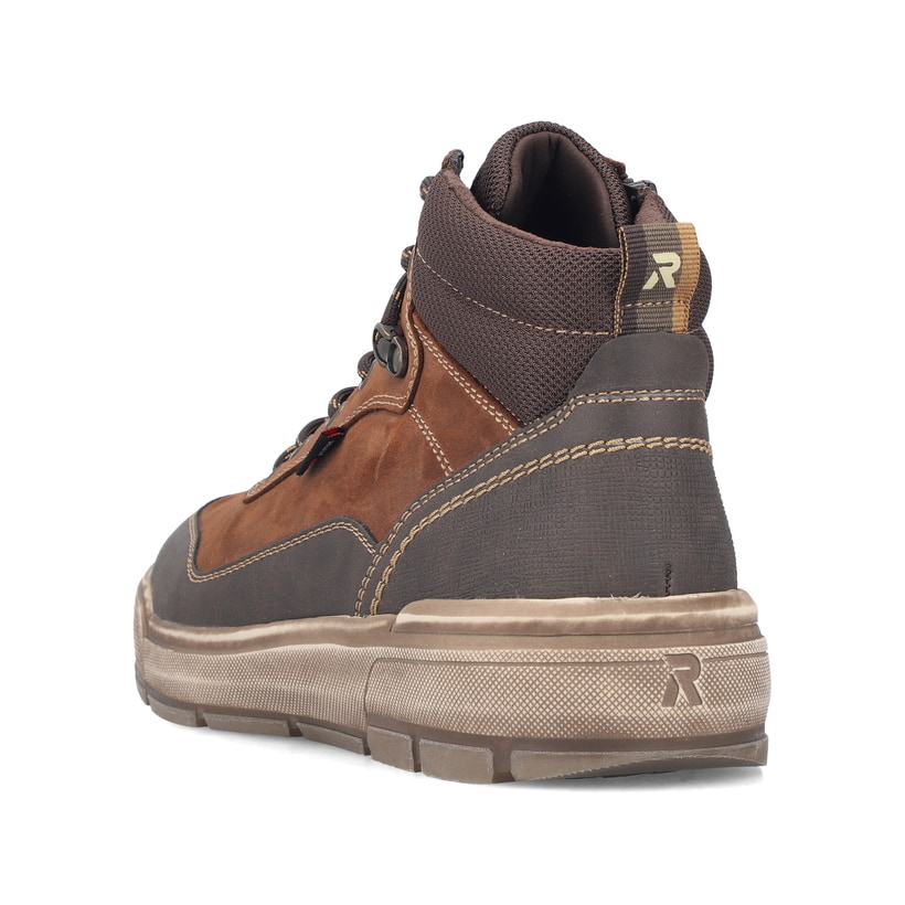 Braune Rieker Herren Schnürstiefel U0010-22 aus Rauleder. Schuh von hinten.