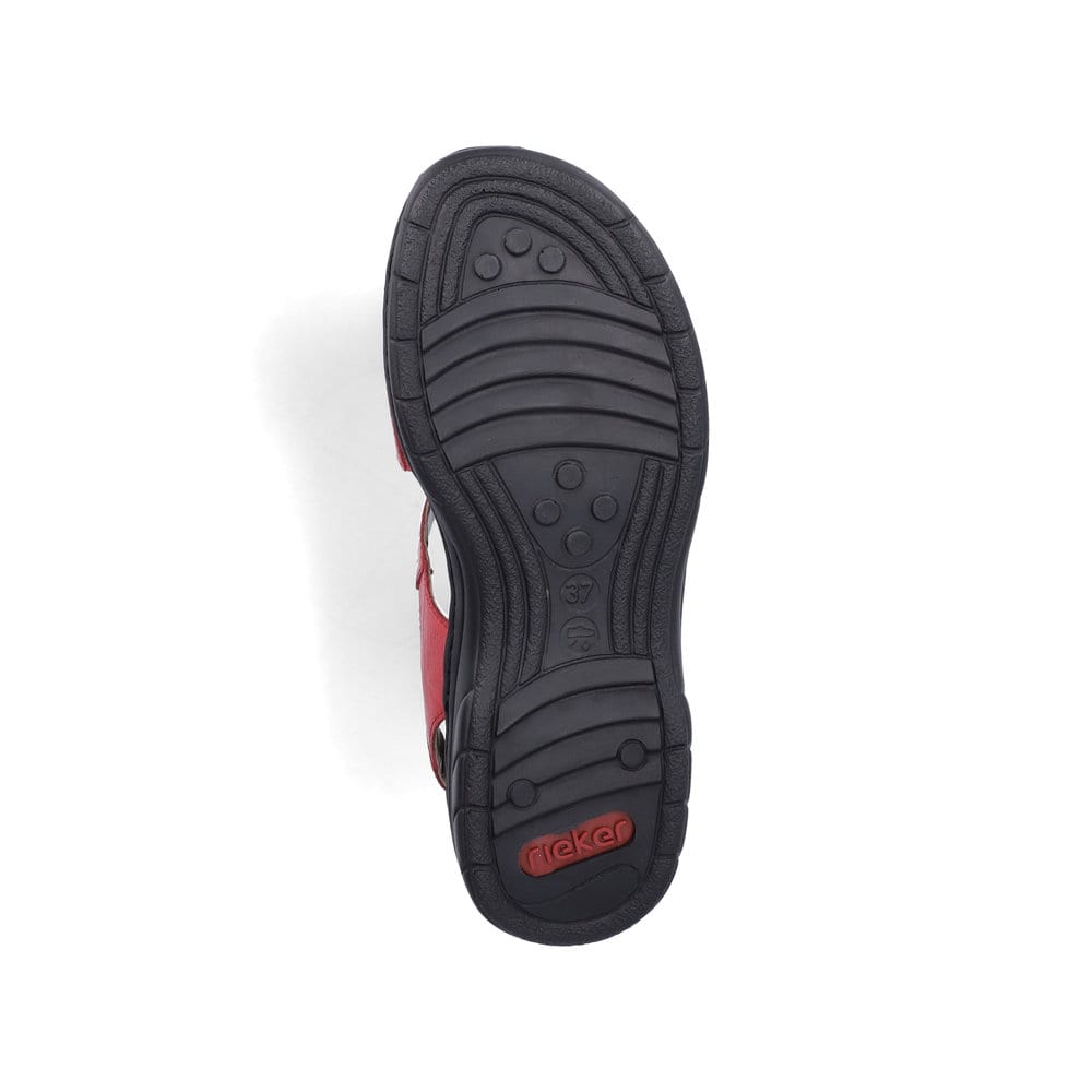 Rote Rieker Damen Riemchensandalen 64573-33 aus Glattleder. Schuh Laufsohle.