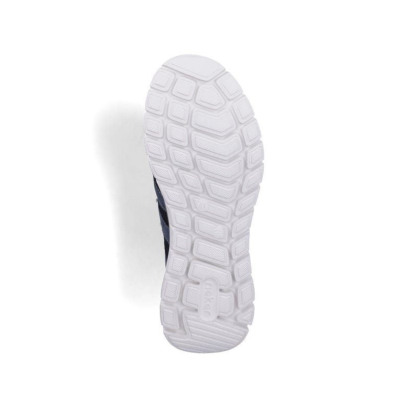Mocassins Rieker bleus pour homme B6678-14 en optique à trous. Semelle extérieure de la chaussure.