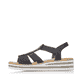 Tiefschwarze Rieker Keilsandaletten V02C1-00 mit einem Elastikeinsatz. Schuh Außenseite.