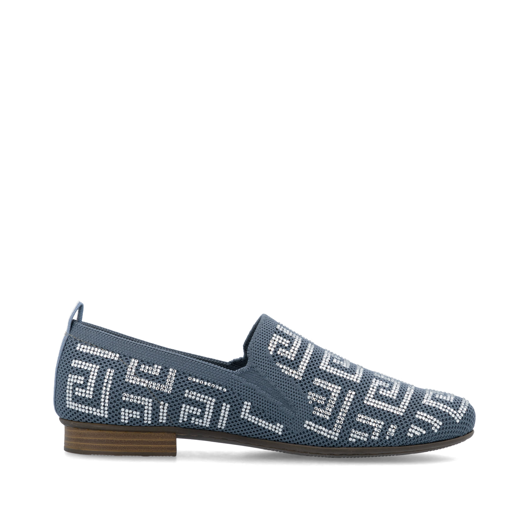 Blaue Rieker Damen Loafer 51953-12 mit Gummizug sowie extra weicher Decksohle. Schuh Innenseite.