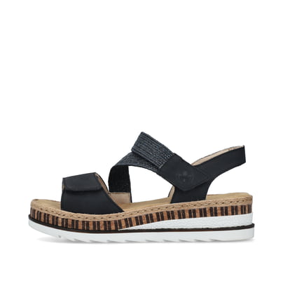 Blaue Rieker Damen Riemchensandalen V7974-14 mit einem Klettverschluss. Schuh Außenseite.