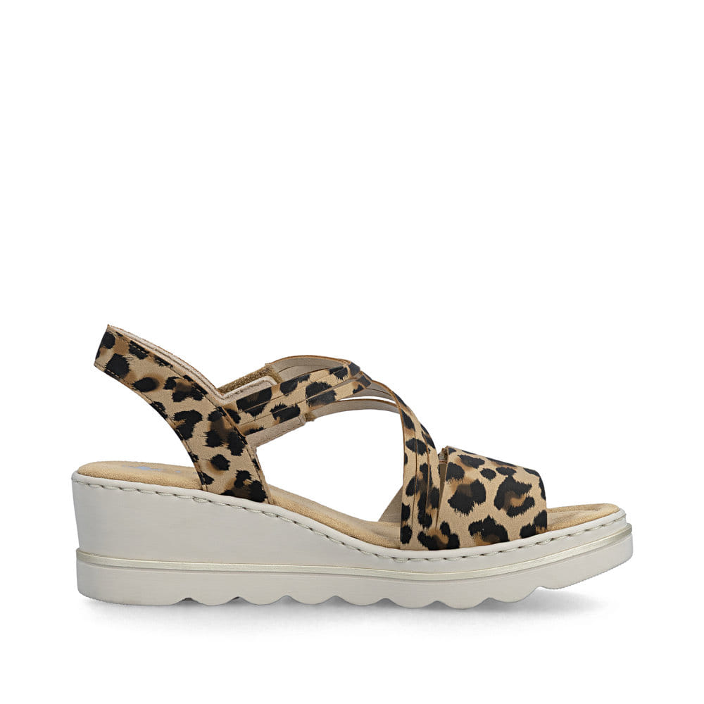 Mehrfarbige Rieker Keilsandaletten 67410-90 mit angesagtem Animal-Print. Schuh Innenseite.