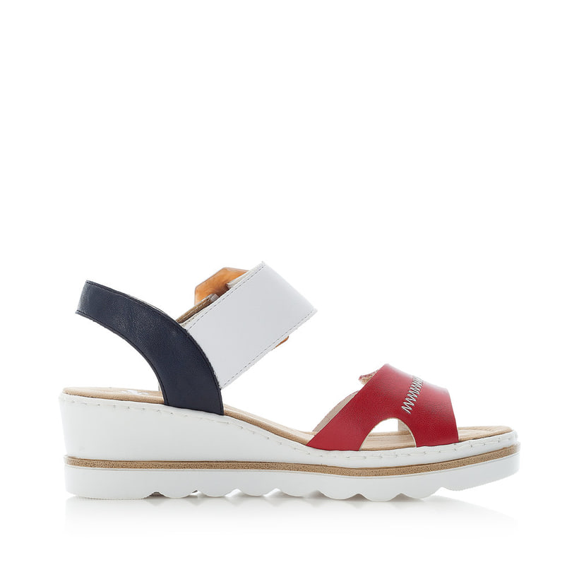 Mehrfarbige Rieker Keilsandaletten 67476-33 mit trendiger Schnalle. Schuh Innenseite.