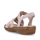 Pastellrosane Rieker Damen Riemchensandalen 60801-30 mit einem Elastikeinsatz. Schuh von hinten.