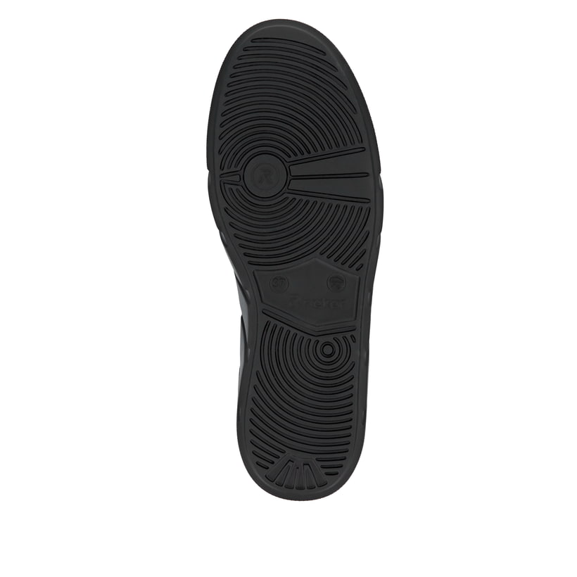 Schwarze Rieker Damen Sneaker Low W2601-00 aus Lackleder mit einer Schnürung. Schuh Laufsohle.