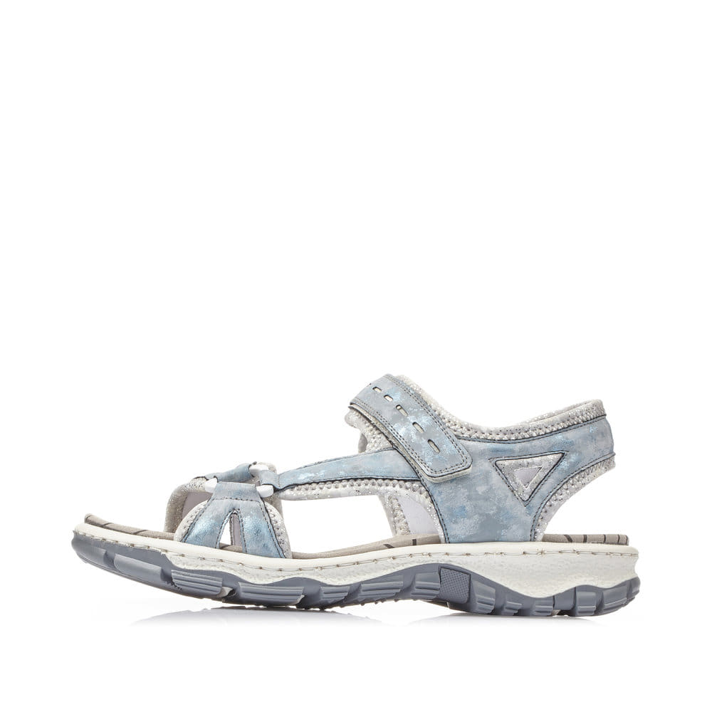 Blaue Rieker Damen Trekkingsandalen 68879-12 mit einem Klettverschluss. Schuh Außenseite.