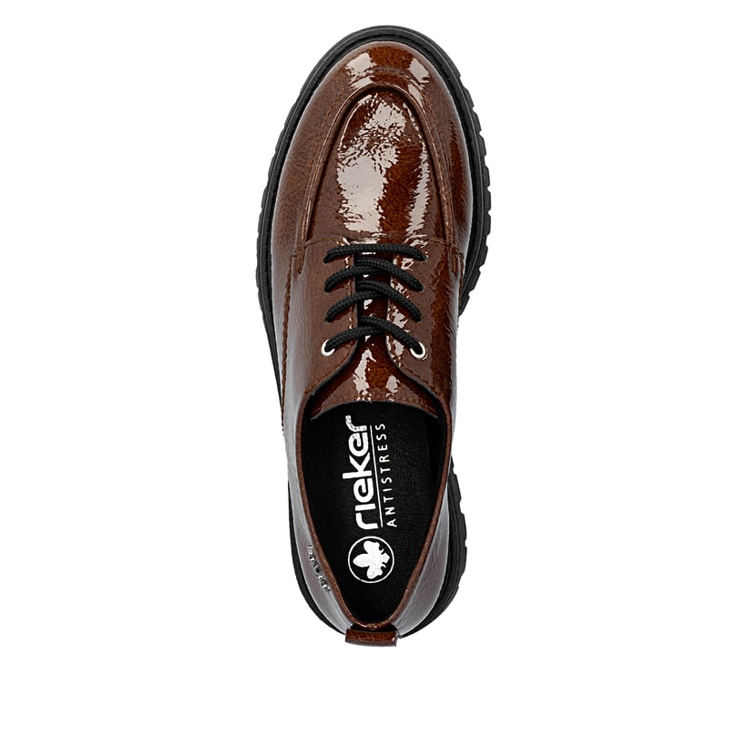 Braune Rieker Damen Schnürschuhe 47500-25 mit einer extra weichen Decksohle. Schuh von oben.