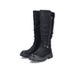 Schwarze Rieker Damen Hochschaftstiefel 93093-00 mit einem Reißverschluss. Schuhpaar seitlich schräg.