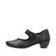 Nachtschwarze Rieker Ballerinas 41756-00 mit einem Klettverschluss. Schuh Außenseite.