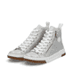 Graue Rieker Damen Sneaker High N3945-40 in Löcheroptik mit einem Reißverschluss. Schuhpaar seitlich schräg.