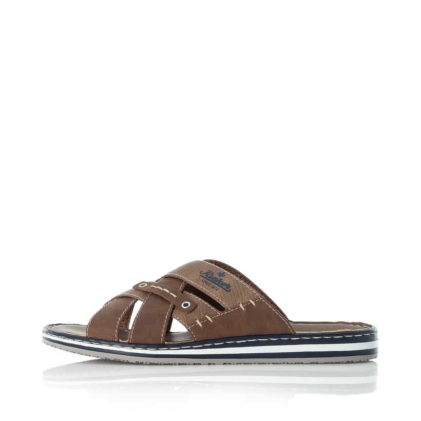 Braune Rieker Herren Pantoletten 21599-24 mit der Komfortweite G. Schuh Außenseite.