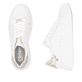 Weiße Rieker Damen Sneaker Low W2303-80 mit einer Schnürung. Schuh von oben, liegend.